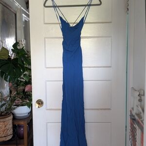 Blue Spaghetti Strap Slip Dress for Prom